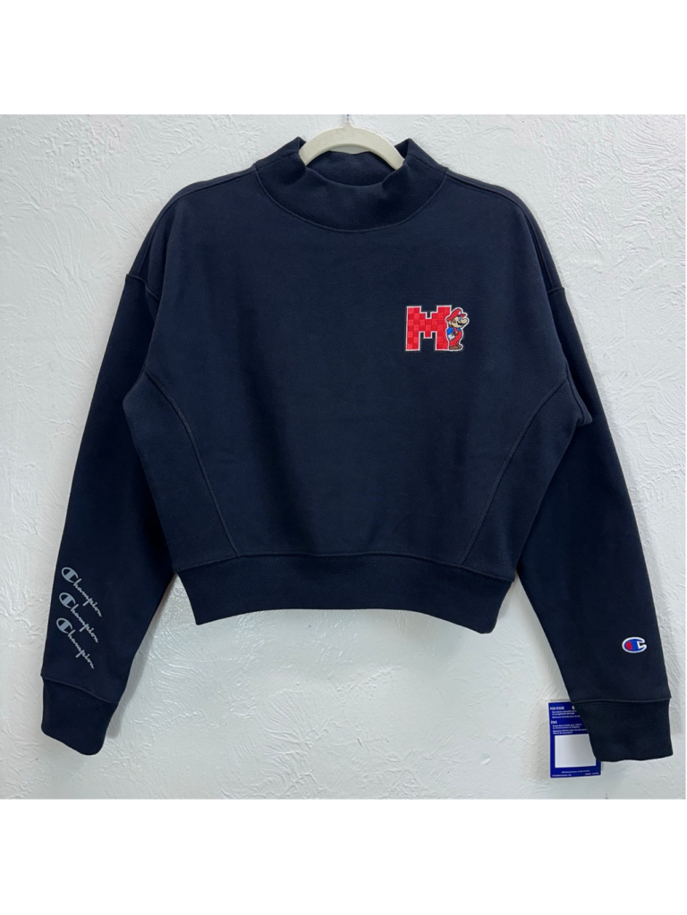 Champion x Super Mario Bros Reverse Weave Cropped Mockneck Black Women's M